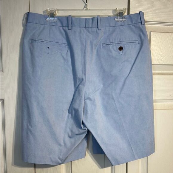 NORDSTROM Size 35 Wrinkle Free Supima Cotton Flat Front Blue Shorts Smartcare - Picture 4 of 8